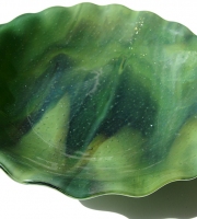 Iridized green ruffled bowl