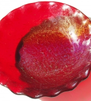 Iridescent red ruffled bowl