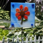 Flower fused glass yard art with plant stake SOLD