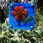 Flower/dragonfly fused glass with stake