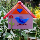 Purple fused glass bird house - SOLD