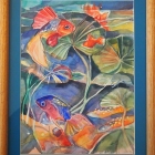 Koi watercolor with oak frame